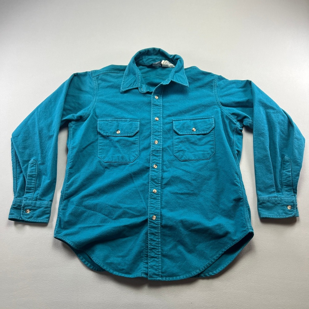 Woolrich Flannel Shirt Mens Large Blue Cotton Collared Shirttail Hem Button Up